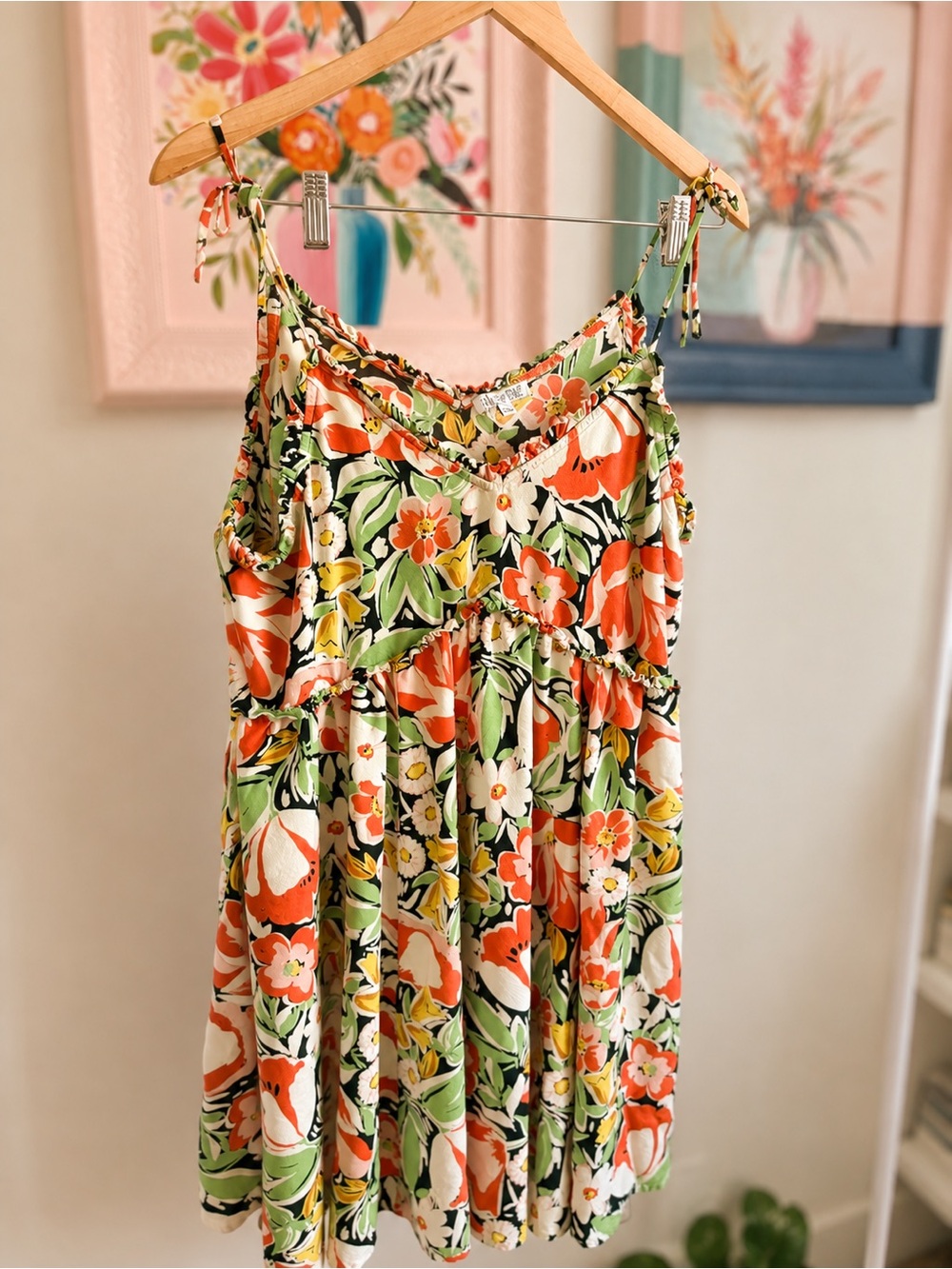 Patrons of Peace Orange & Green Floral Tie-Shoulder women Dress